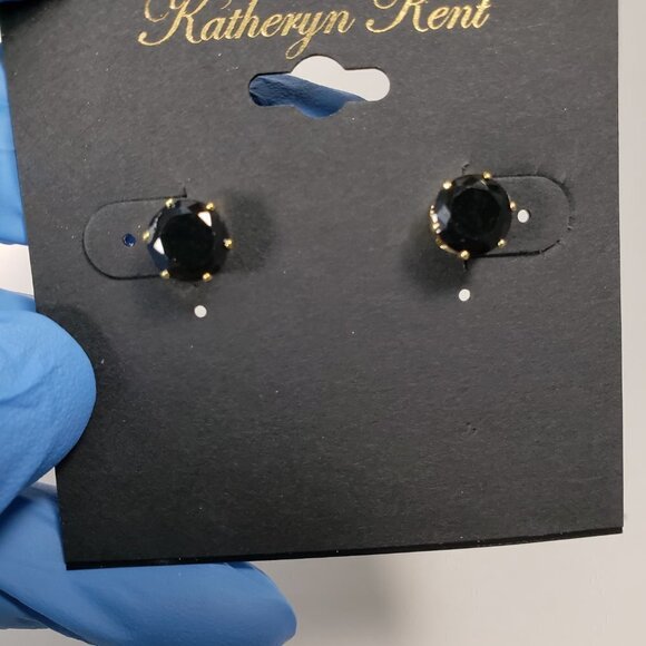 KATHERYN KENT, Stylished Gold-tone & Black Stone Stud Earrings -Fashion Jewelry - Picture 6 of 6
